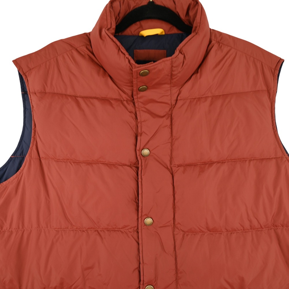Lands End Mens Down Puffer Vest Rust Orange Quilted Snap Front XL 46-48 Classic